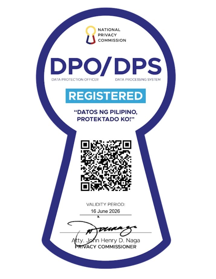 DPO / DPS Registered seal issued by the National Privacy Commission